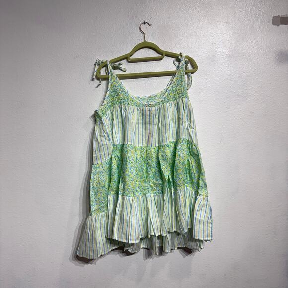 Solid & Striped Green Painted Floral The Parker Linen Mini Dress Sz L NWT - Picture 11 of 14